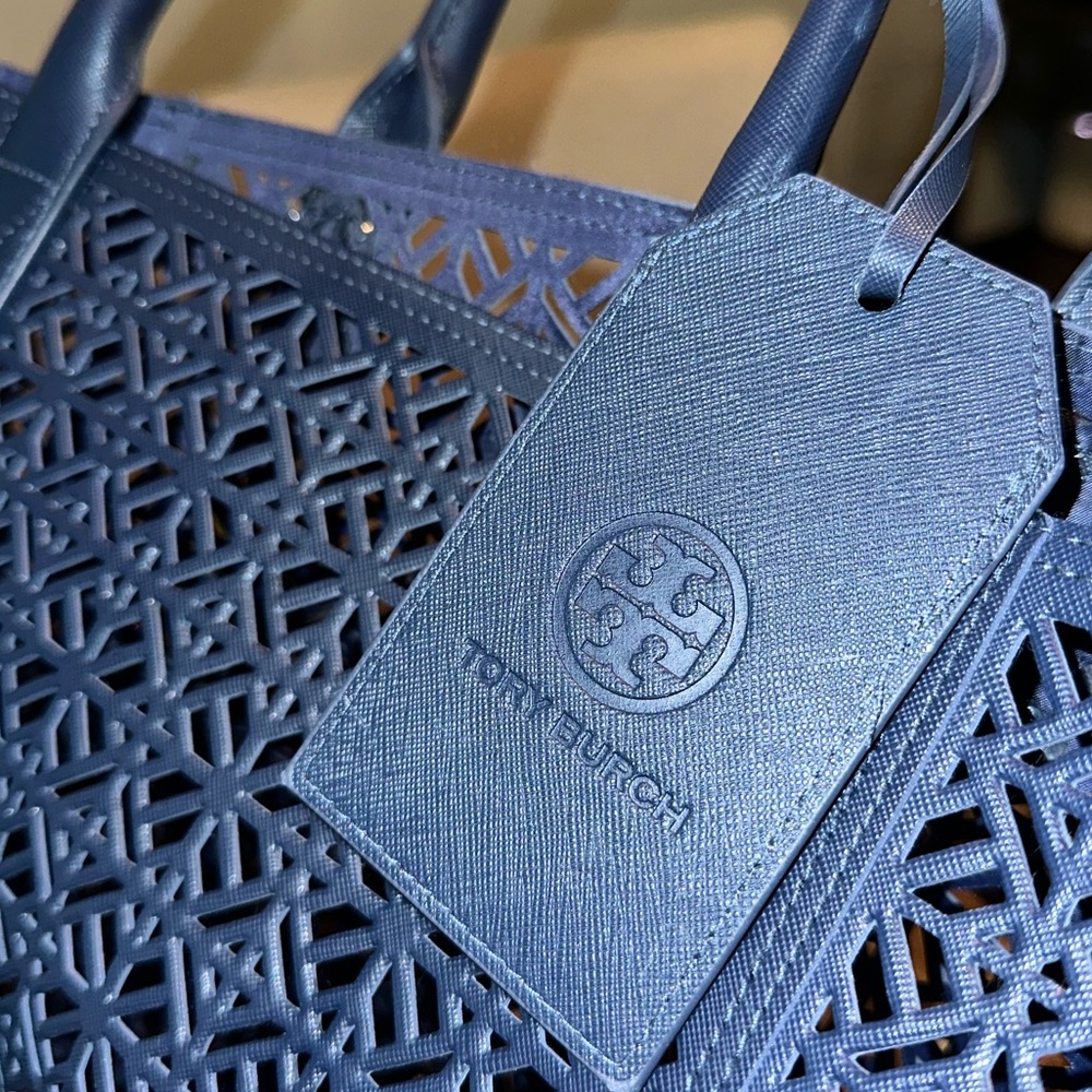 Tory Burch Navy Laser-Cut Tote - Picture 5 of 13